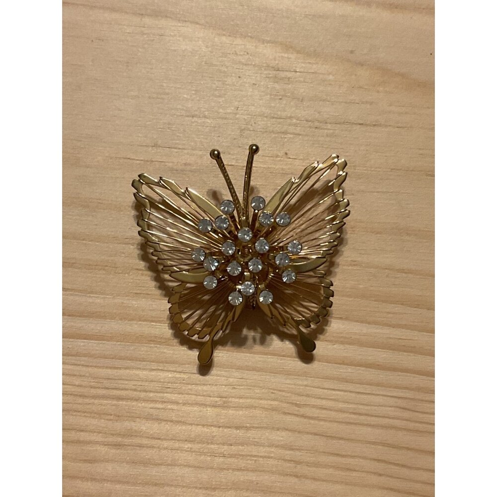 Vintage Monet Gold-Tone Butterfly Brooch Pin With Rhinestones